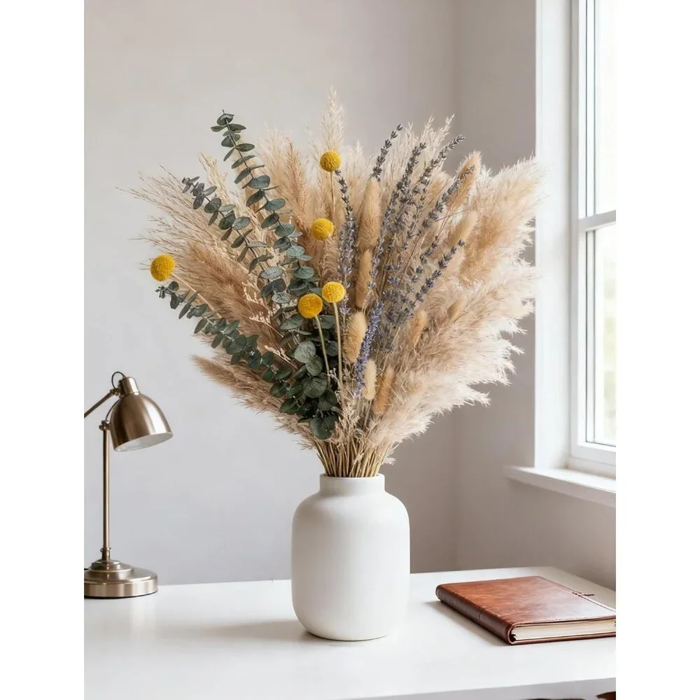 Boho Decor Bouquet Pampas Grass Eucalyptus Lavender Natural Dried Flower